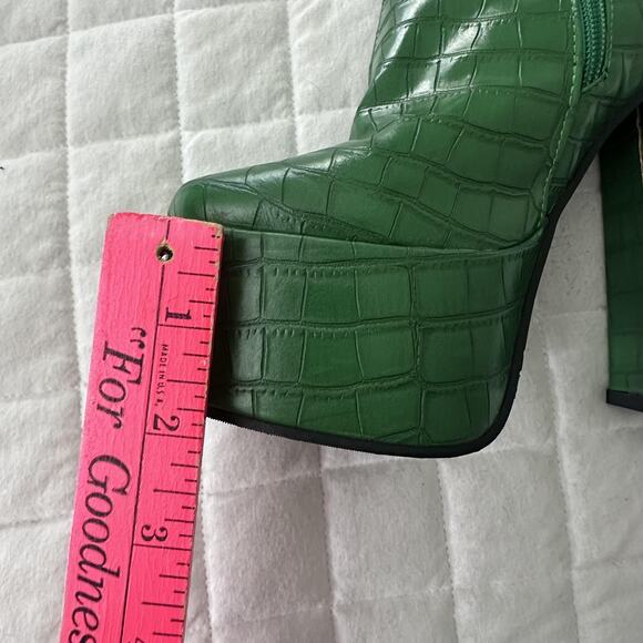 JINGPIN Womens Platform Boots 36 Green Faux Crocodile High Block Heel US 6 Glam - Picture 8 of 16
